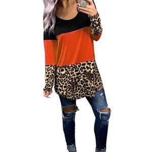 LEOPARD TRIPLE PATCHWORK ORANGE COLORBLOCK TOP